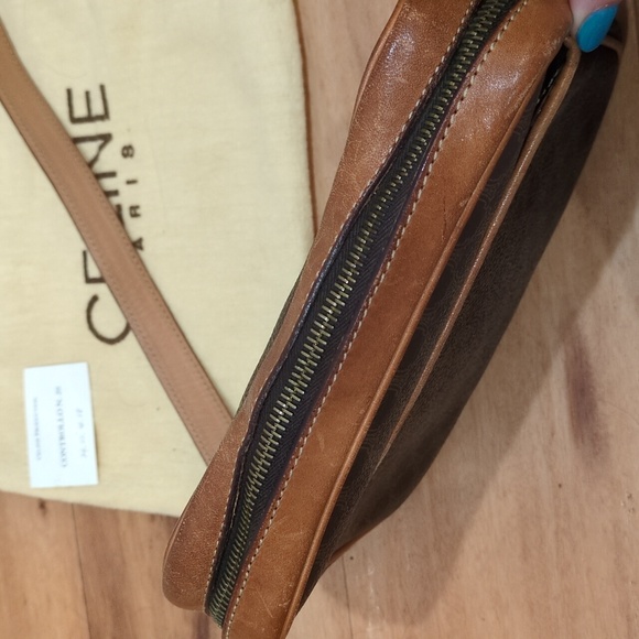 Celine Vintage Macadam Dark Crossbody Purse With Dust Bag Callouts - Picture 6 of 17